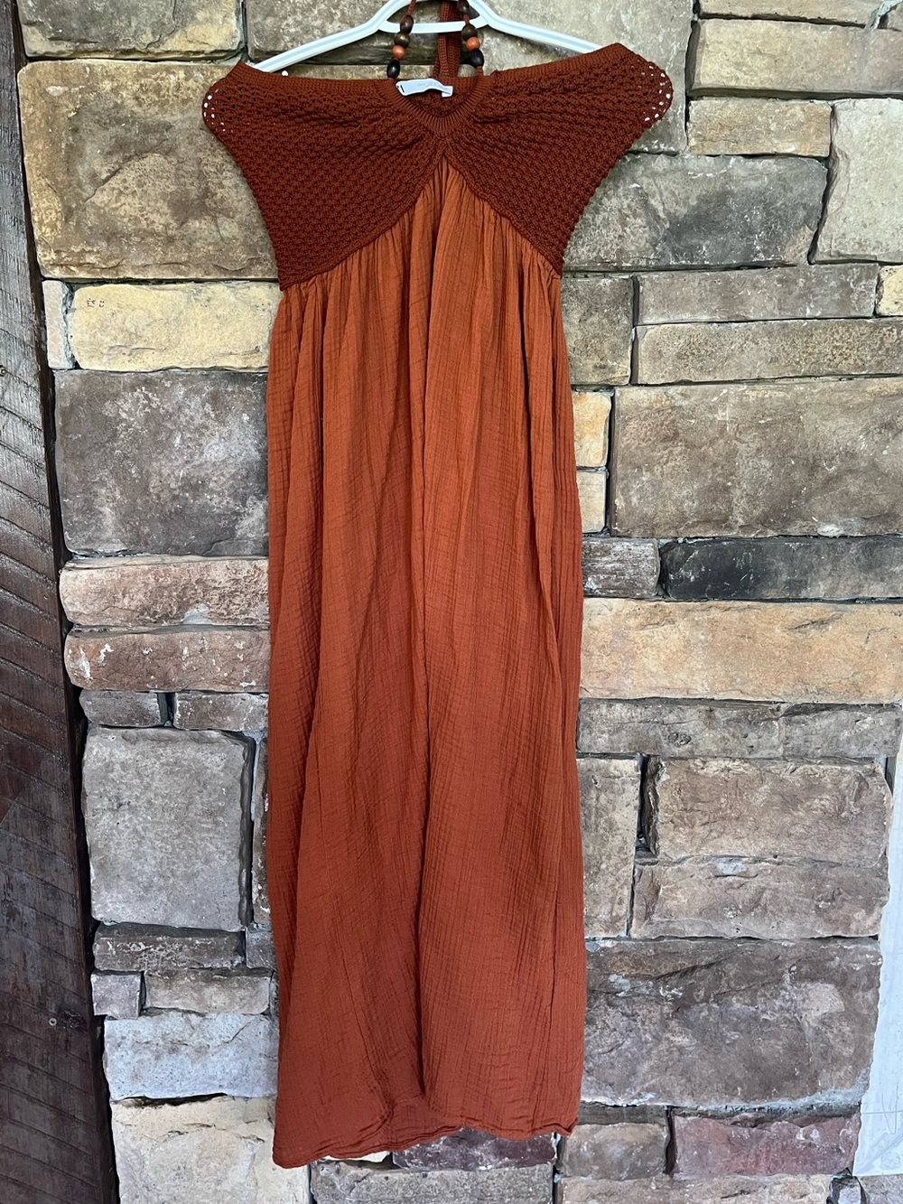 ZARA Rust Terracotta Crochet Maxi Dress Women’s Size S Boho